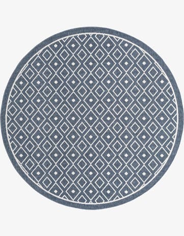 Navy Blue Easy-Clean Trellis Indoor / Outdoor Round Rug