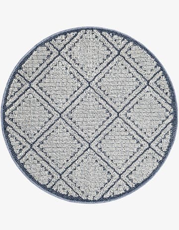 Navy Blue Easy-Clean Trellis Indoor / Outdoor Round Rug