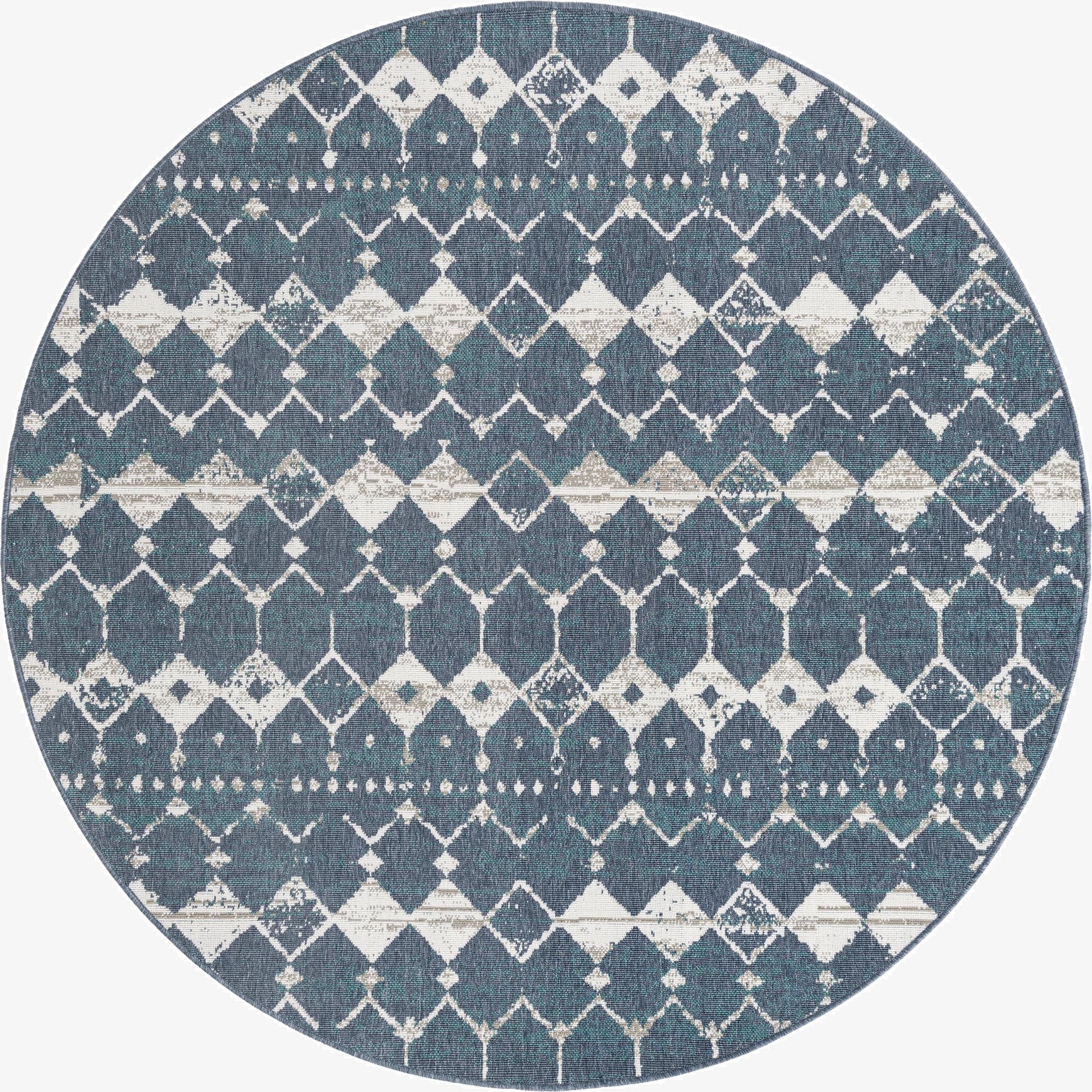 7' x 7'  Washable Trellis Indoor / Outdoor Round Rug