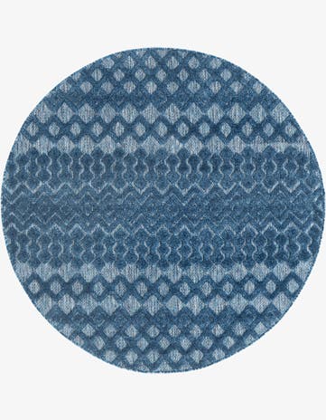 Navy Blue Easy-Clean Trellis Textured Indoor / Outdoor Round Rug