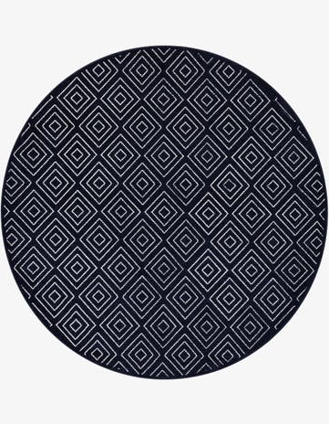 Navy Blue Easy-Clean Sabrina Soto Indoor / Outdoor Round Rug