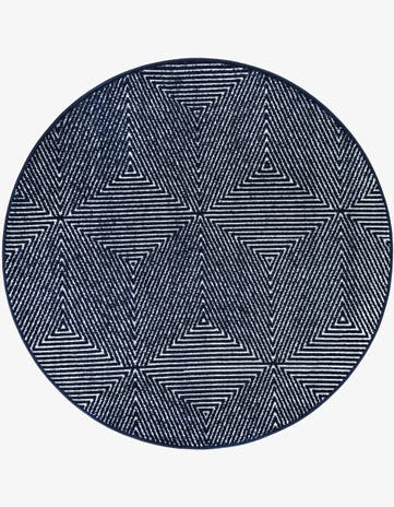 Navy Blue Easy-Clean Sabrina Soto Indoor / Outdoor Round Rug