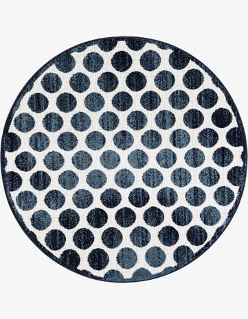 Navy Blue Easy-Clean Sabrina Soto Indoor / Outdoor Round Rug