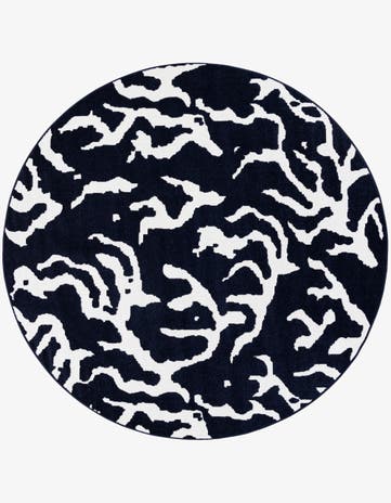 Navy Blue Easy-Clean Sabrina Soto Indoor / Outdoor Round Rug