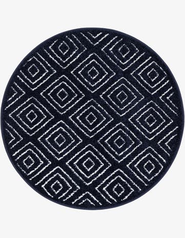 Navy Blue Easy-Clean Sabrina Soto Indoor / Outdoor Round Rug