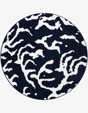 Navy Blue Easy-Clean Sabrina Soto Indoor / Outdoor Round Rug