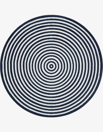 Navy Blue Easy-Clean Sabrina Soto Prescott Indoor / Outdoor Round Rug