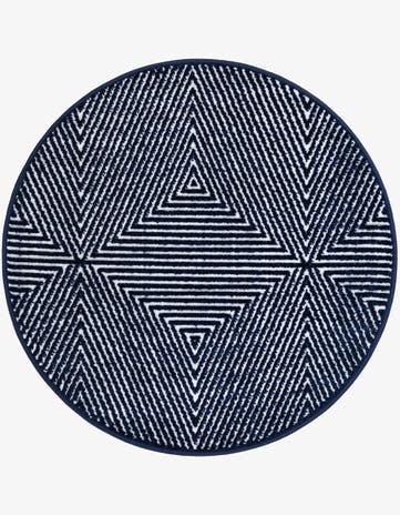 Navy Blue Easy-Clean Sabrina Soto Indoor / Outdoor Round Rug