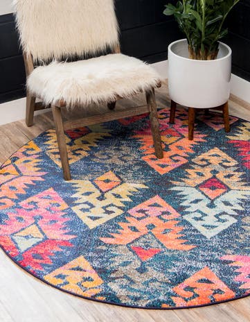 8' x 8' Washable Santa Fe Round Rug