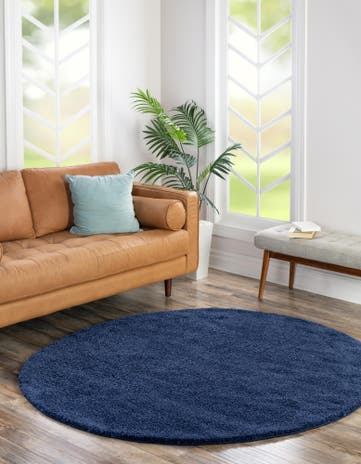 Navy Blue Solid Frieze Round Rug