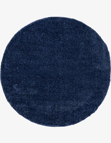 Navy Blue Solid Frieze Round Rug