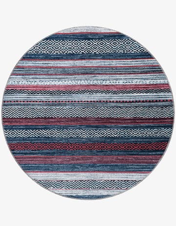 Navy Blue Washable Yara Round Rug