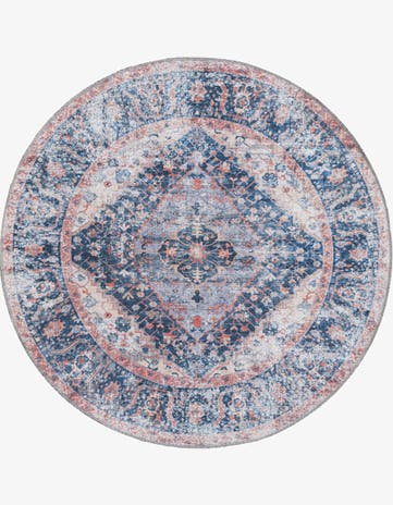Navy Blue Washable Yara Round Rug
