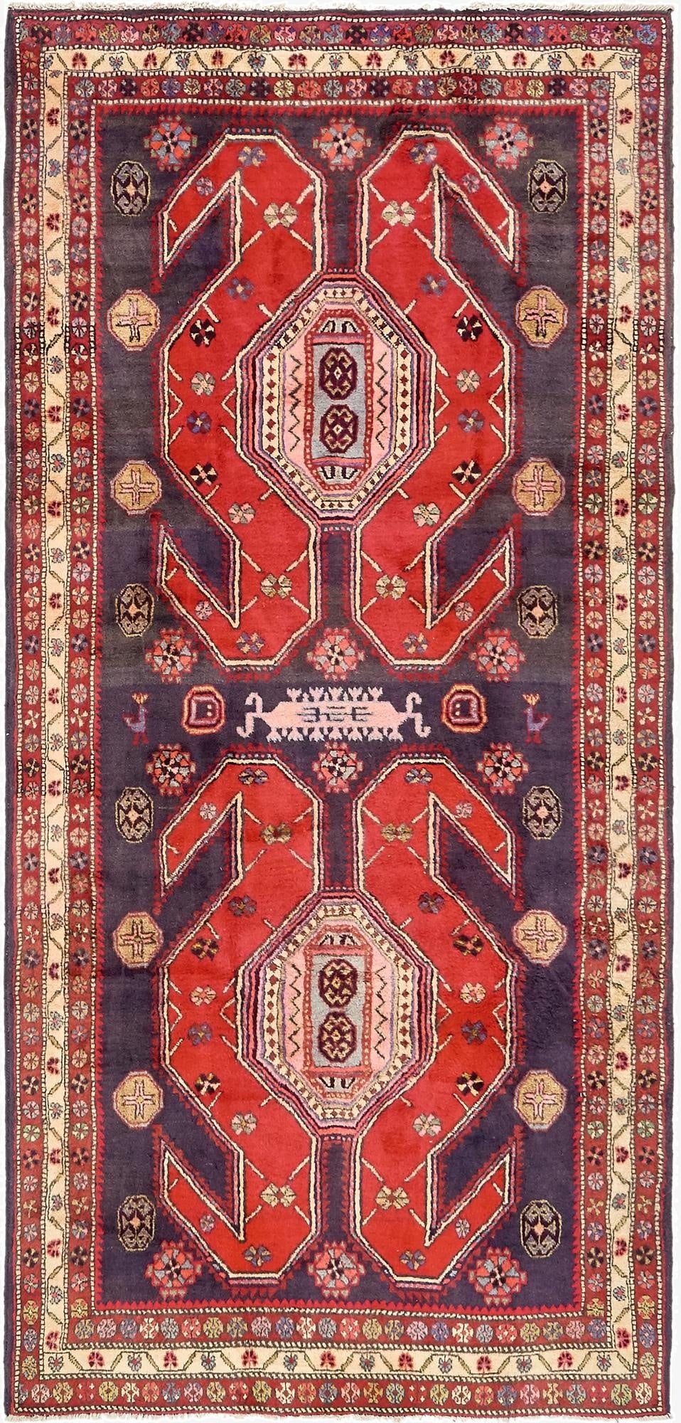 4' 5 x 9' 9  Hand Knotted Ardabil Persian Wool Runner Rug