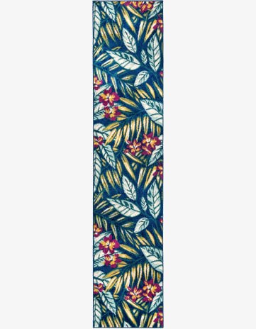 Navy Blue Bloom Runner Rug