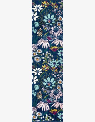 Navy Blue Bloom Runner Rug
