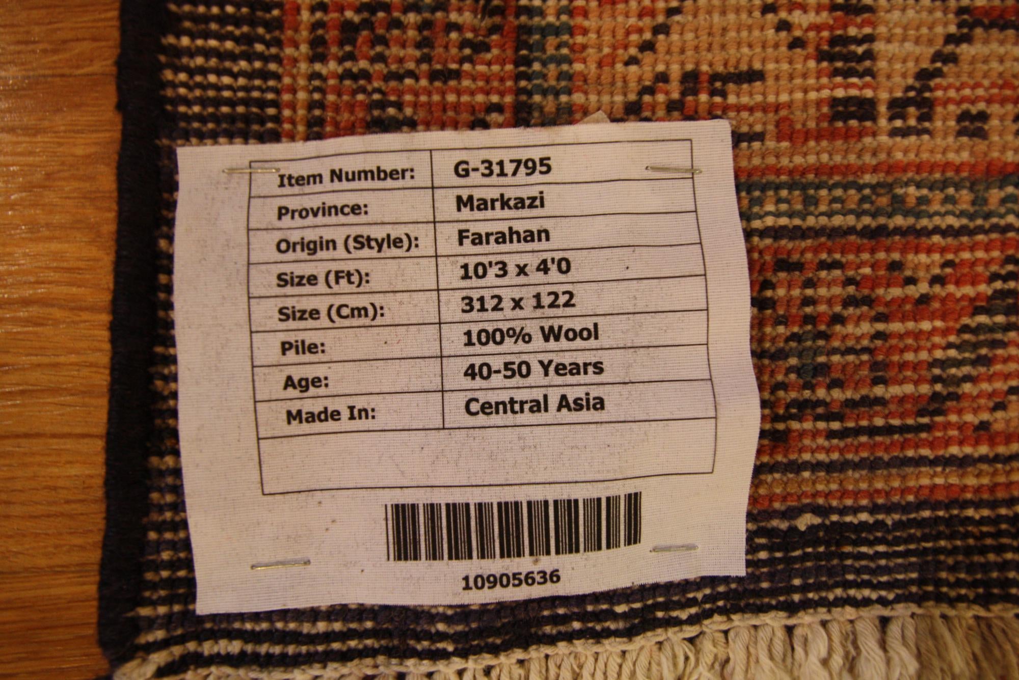 120cm x 310cm anudado a mano Farahan Alfombra Persa Lana Pasillera