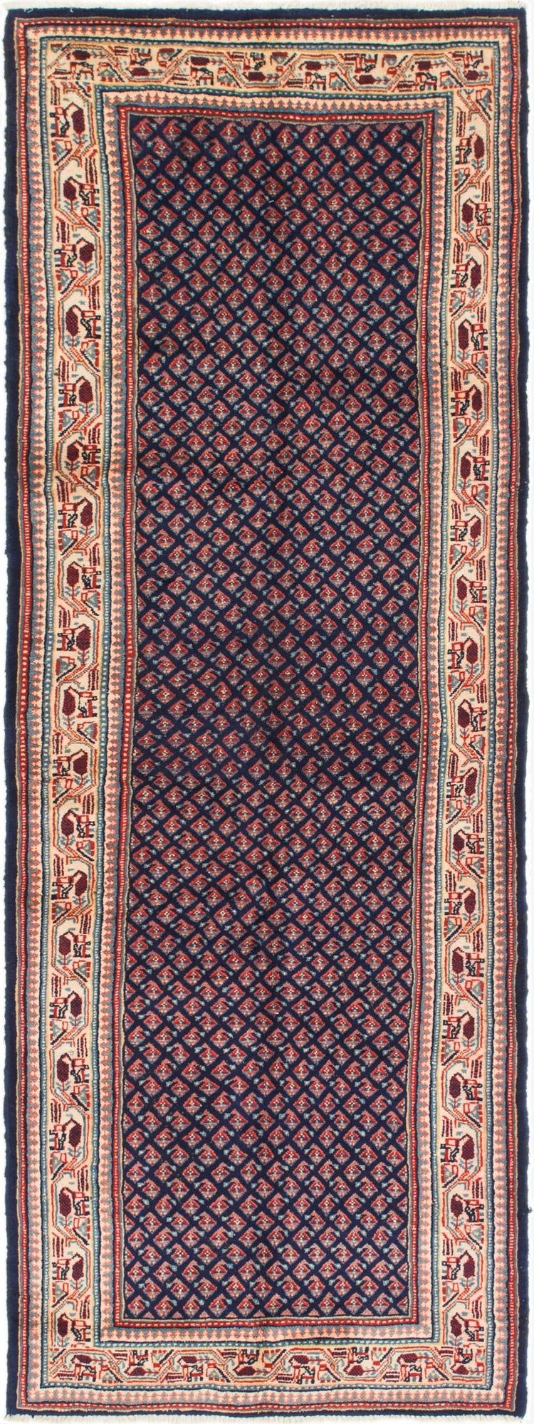 3' 7 x 10' 7  Hand Knotted Farahan Persian Wool Runner Rug