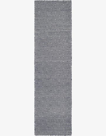 Navy Blue Hand Woven Geo Trellis Flatweave Runner Rug