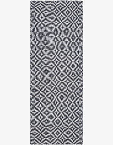 Navy Blue Hand Woven Geo Trellis Flatweave Runner Rug