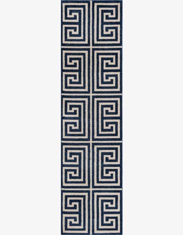 Navy Blue Greek Key Runner Rug