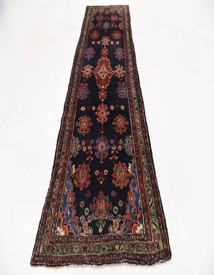 Detail image of 3' 7 x 9' 9  Hand Knotted Hamedan Persian Wool Runner Rug