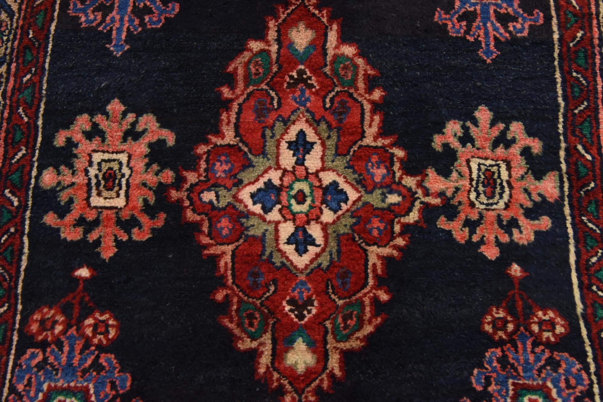 3' 7 x 9' 9 Hand Knotted Hamedan Persian Wool Runner Rug