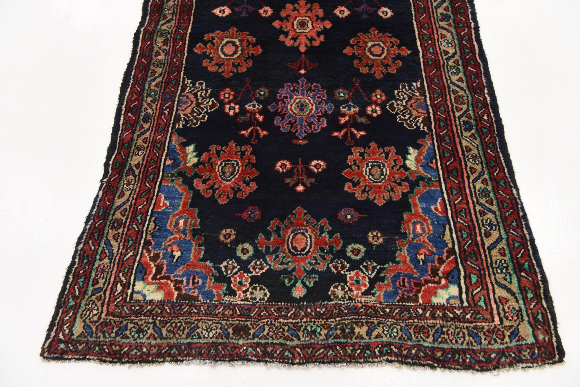 3' 7 x 9' 9 Hand Knotted Hamedan Persian Wool Runner Rug