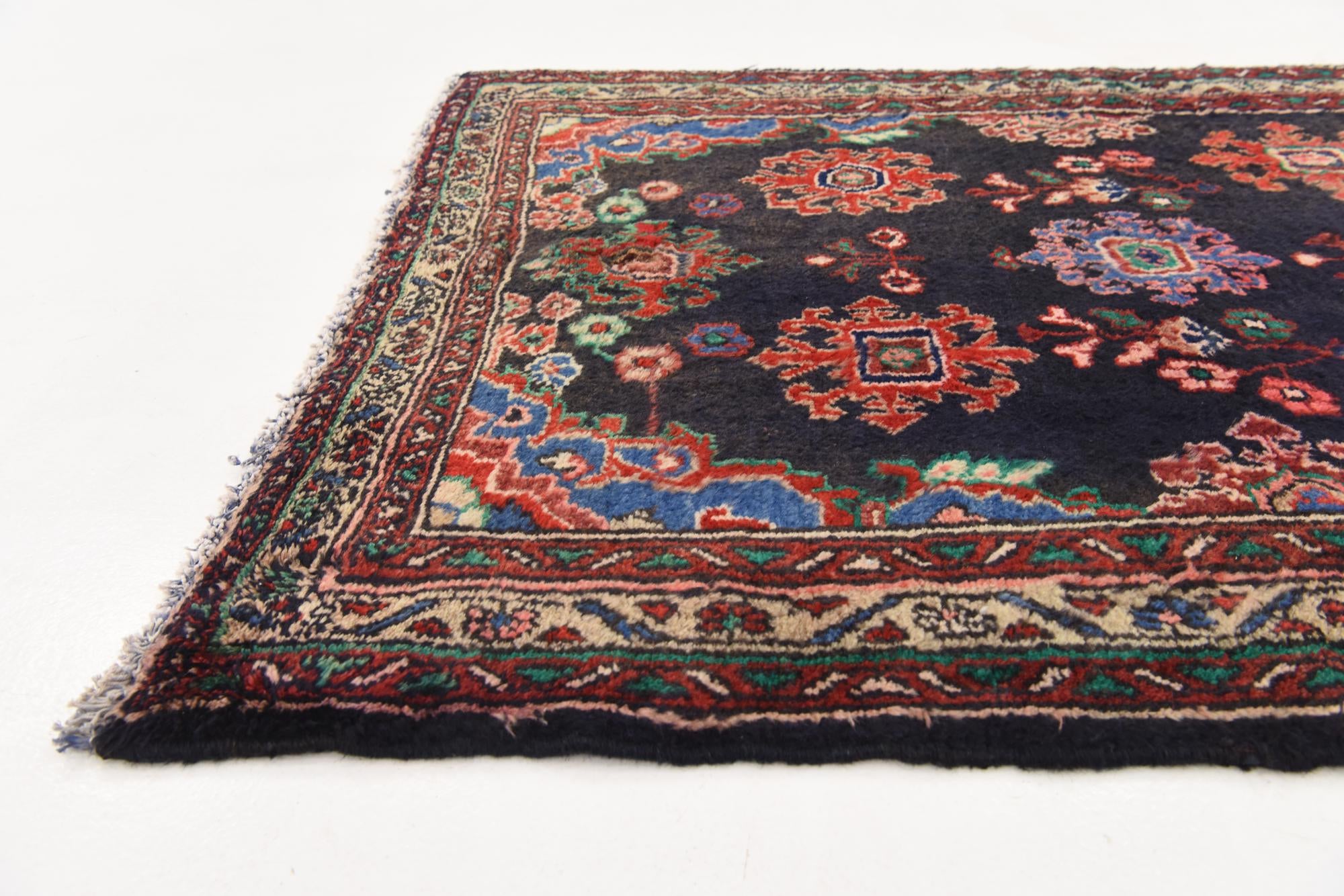3' 7 x 9' 9 Hand Knotted Hamedan Persian Wool Runner Rug