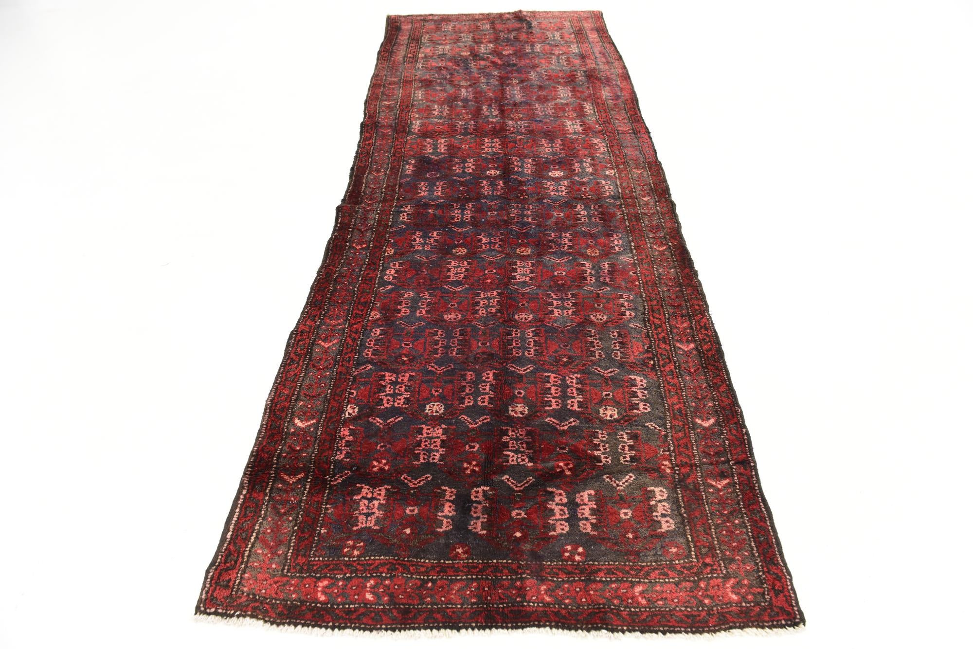 3' 6 x 9' 7 Hand Knotted Hamedan Persian Wool Runner Rug