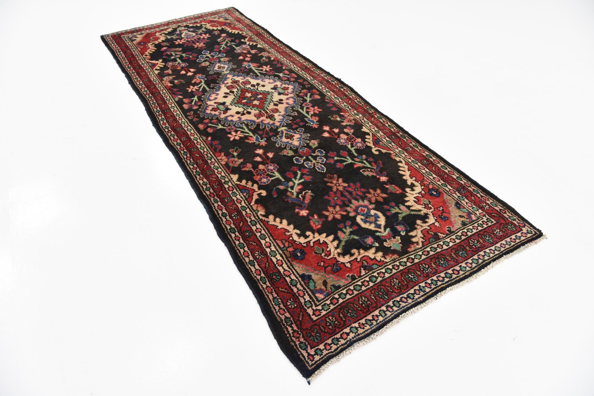 3' 7 x 9' 10 Hand Knotted Hamedan Persian Wool Runner Rug