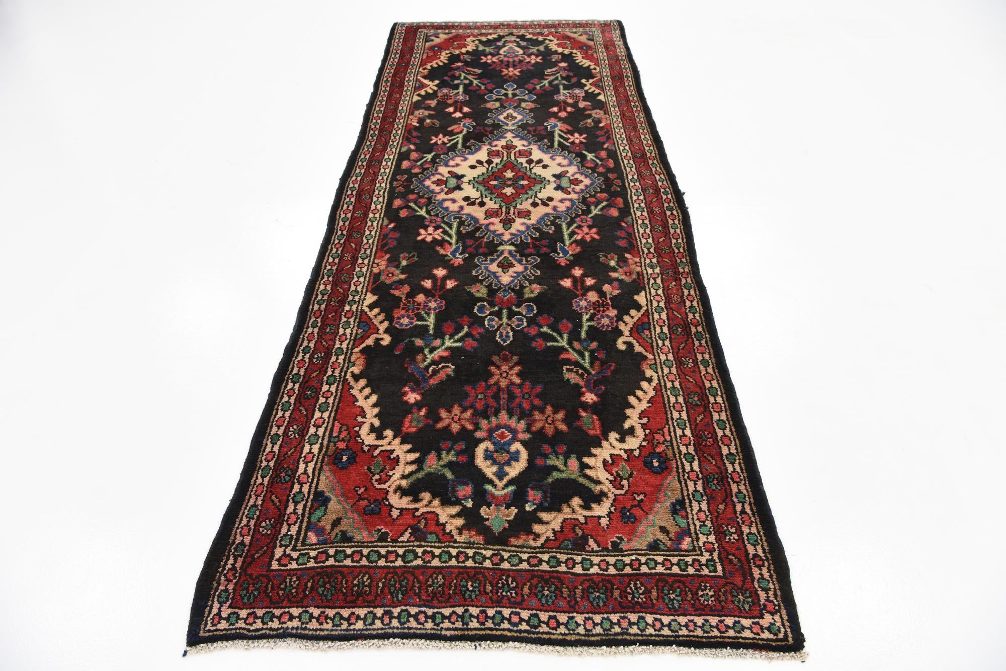 3' 7 x 9' 10 Hand Knotted Hamedan Persian Wool Runner Rug
