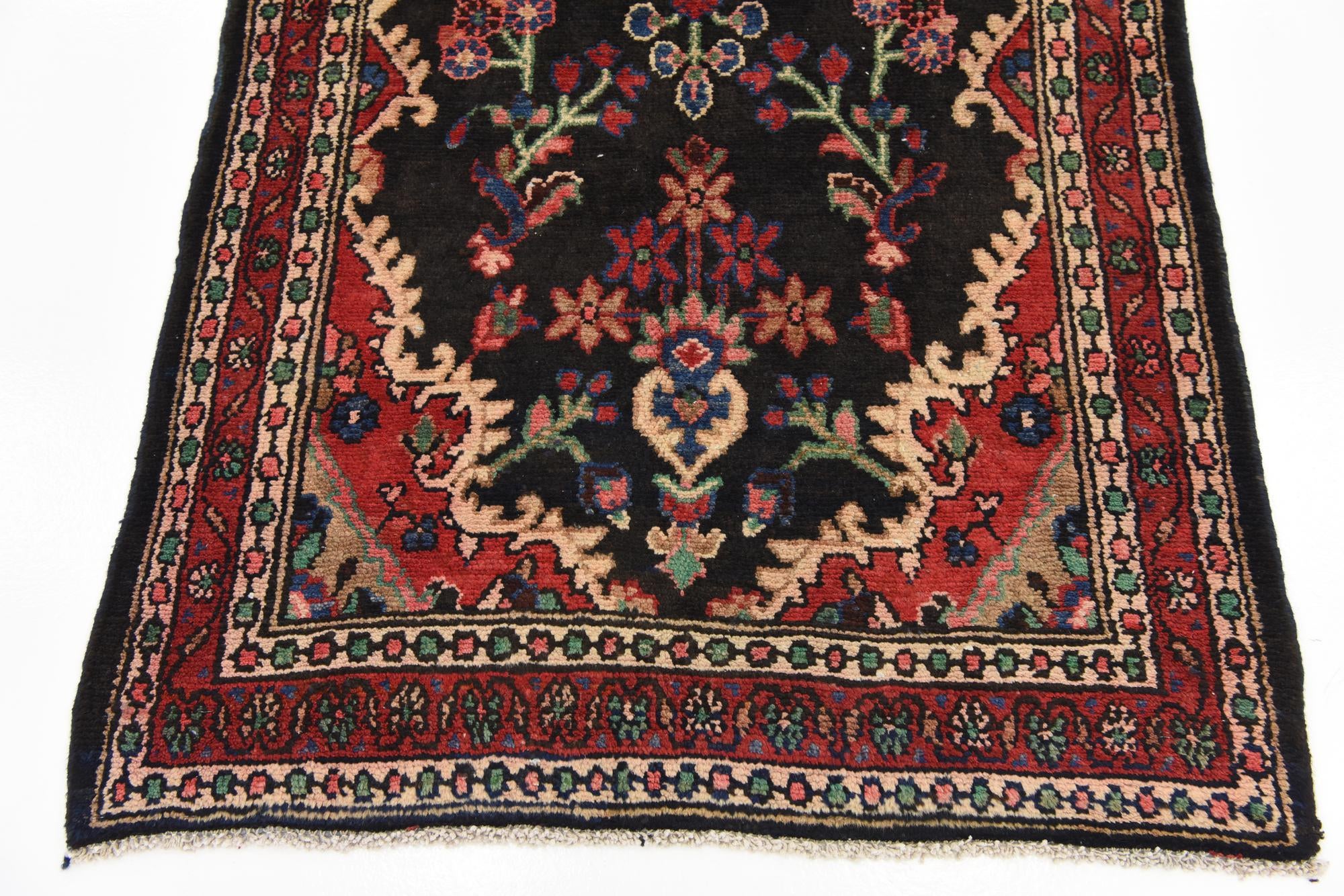 3' 7 x 9' 10 Hand Knotted Hamedan Persian Wool Runner Rug