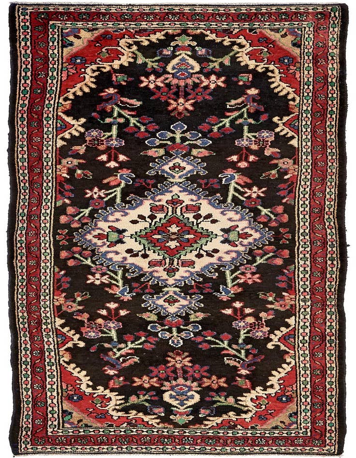 Detail image of 3' 7 x 9' 10 Hand Knotted Hamedan Persian Wool Runner Rug