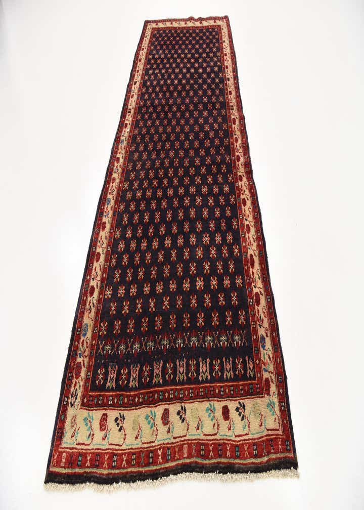 4' 3 x 11' 1 Hand Knotted Hamedan Persian Wool Runner Rug
