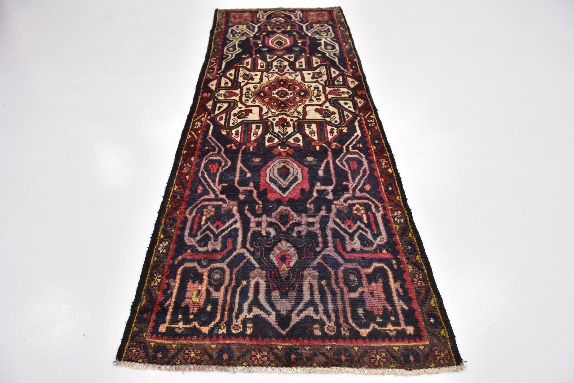 105cm x 310cm Hand Knotted Hamedan Persian Wool Runner Rug