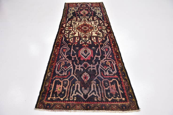 Detail image of 3' 6 x 10' 3 Hand Knotted Hamedan Persian Wool Runner Rug