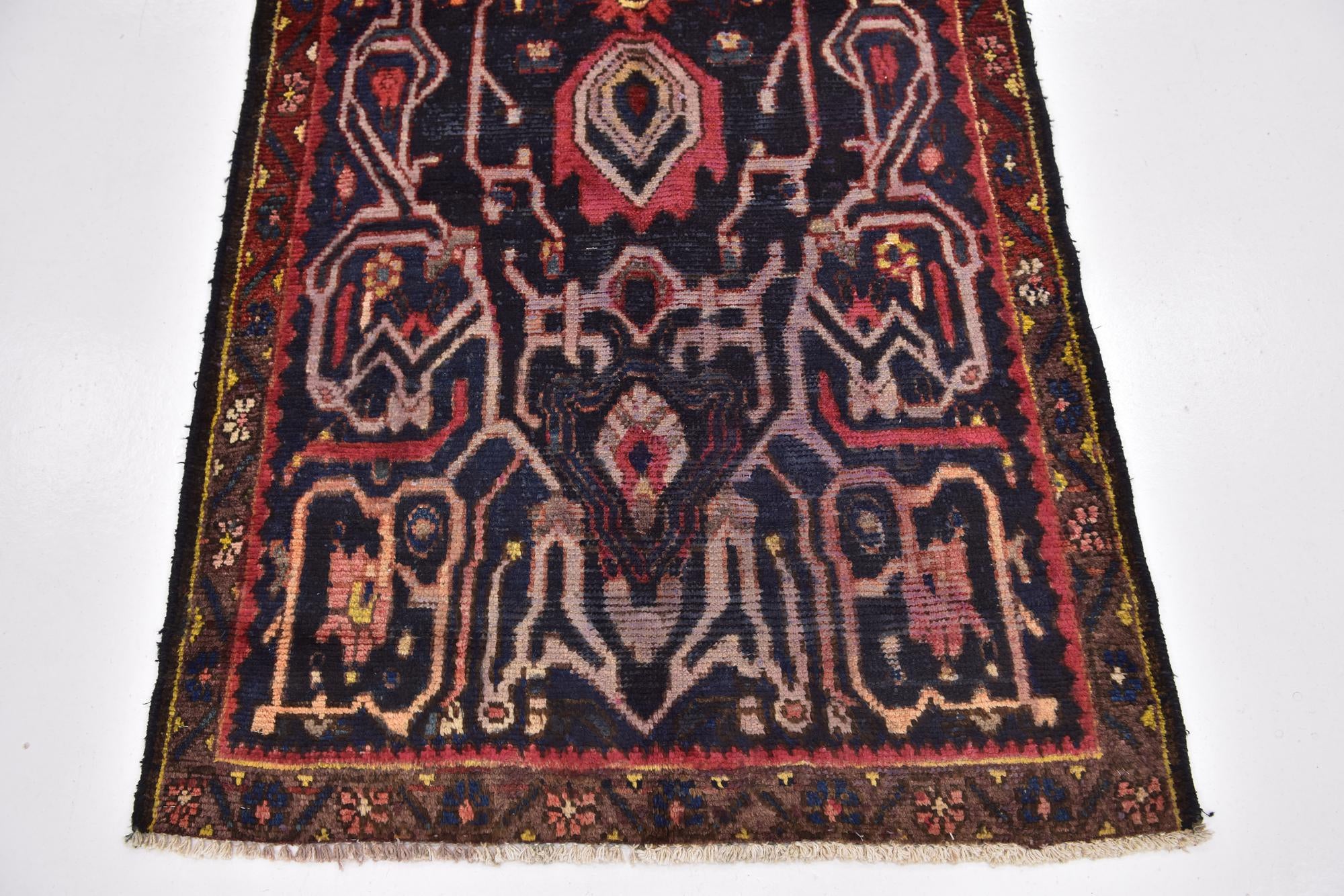 105cm x 310cm Hand Knotted Hamedan Persian Wool Runner Rug