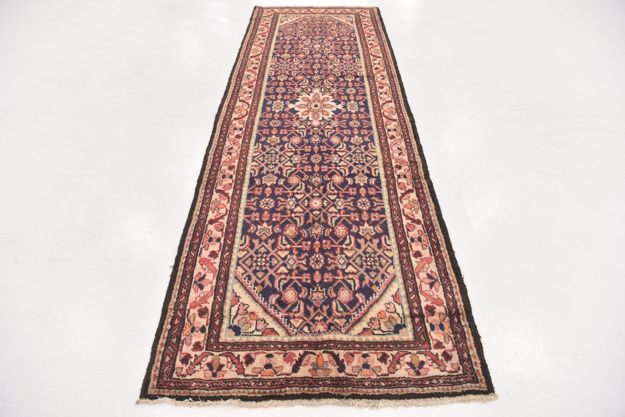 3' 7 x 10' 8 Hand Knotted Hamedan Persian Wool Runner Rug