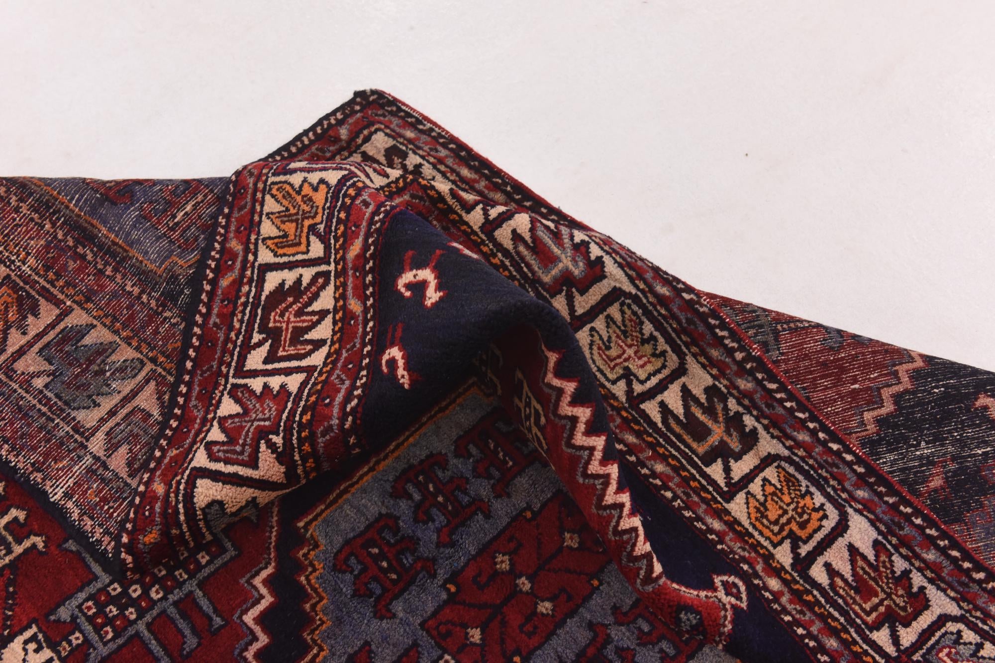 4' 6 x 9' 3 Hand Knotted Hamedan Persian Wool Runner Rug
