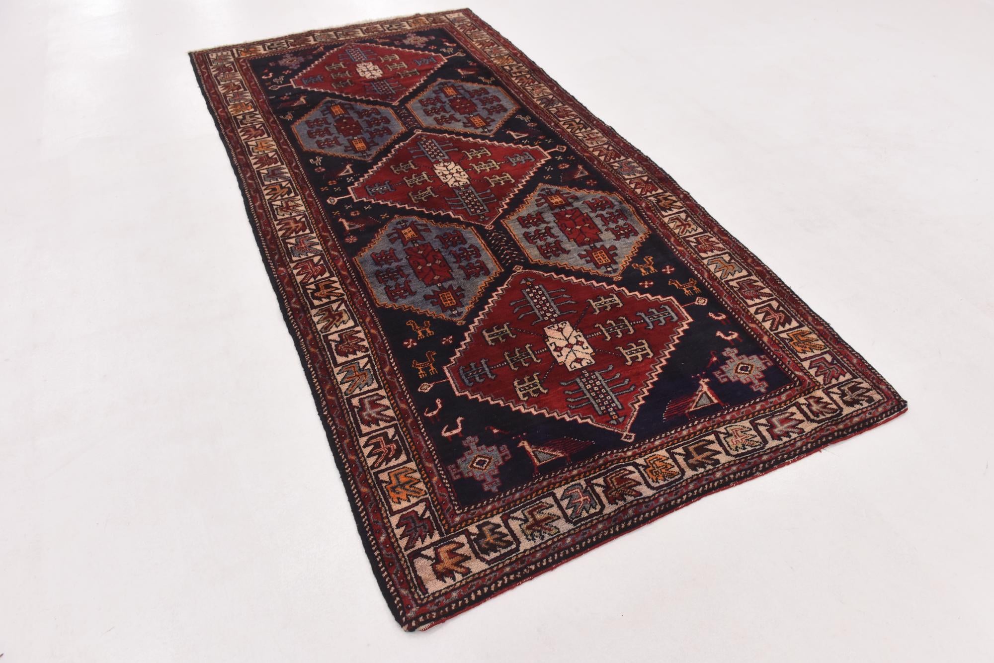 4' 6 x 9' 3 Hand Knotted Hamedan Persian Wool Runner Rug