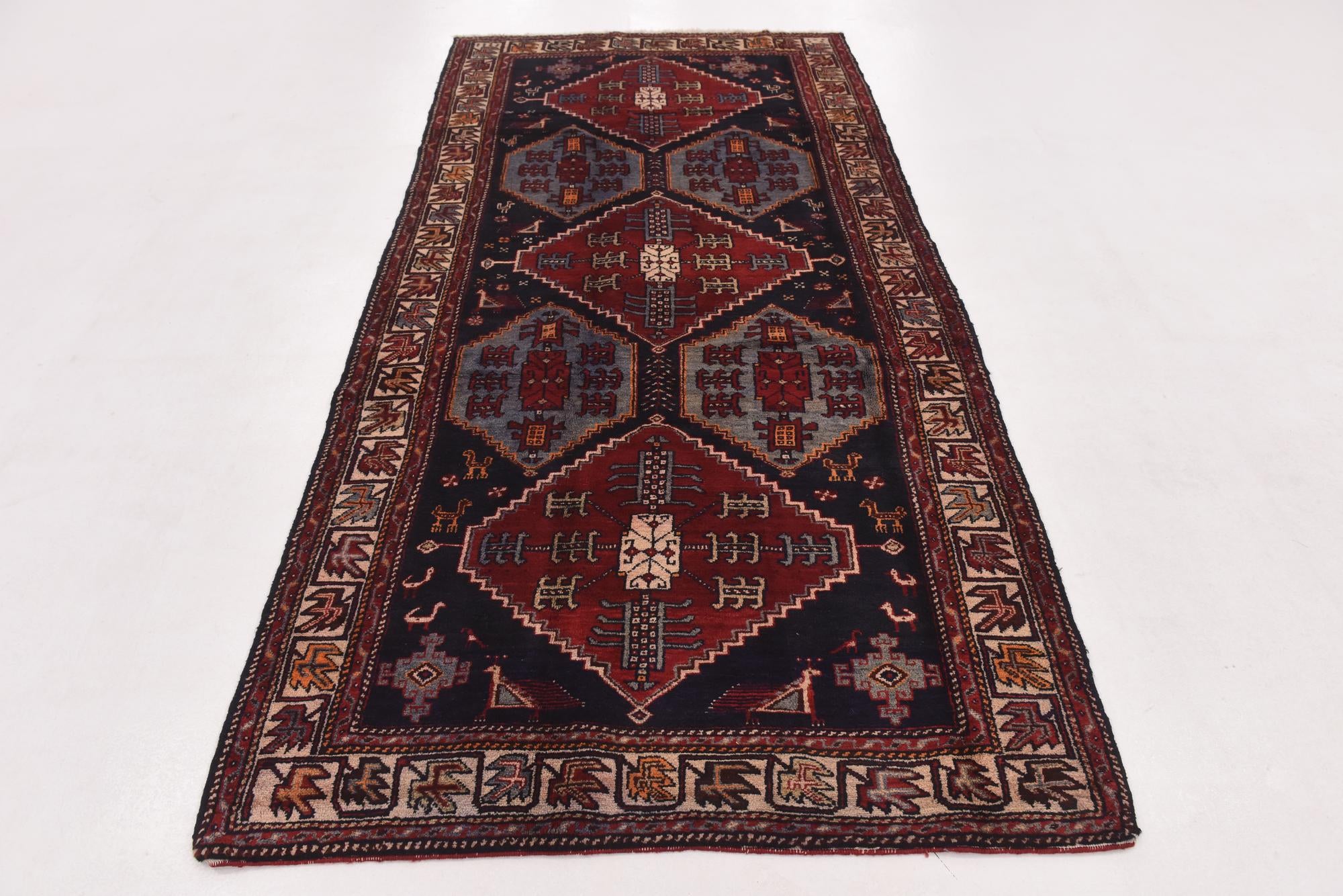 4' 6 x 9' 3 Hand Knotted Hamedan Persian Wool Runner Rug