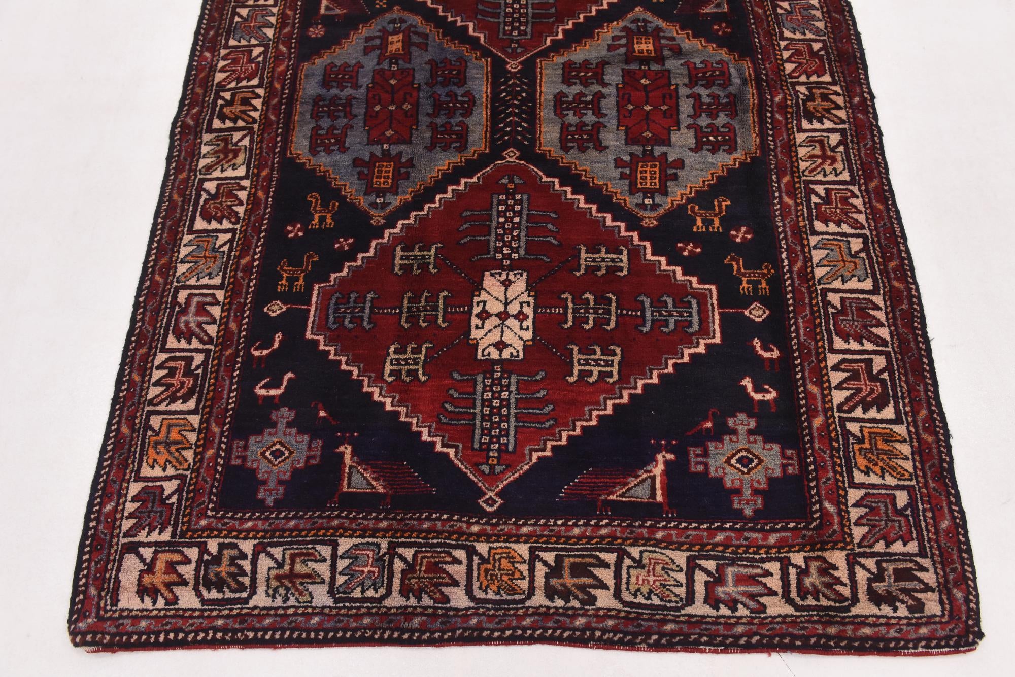4' 6 x 9' 3 Hand Knotted Hamedan Persian Wool Runner Rug