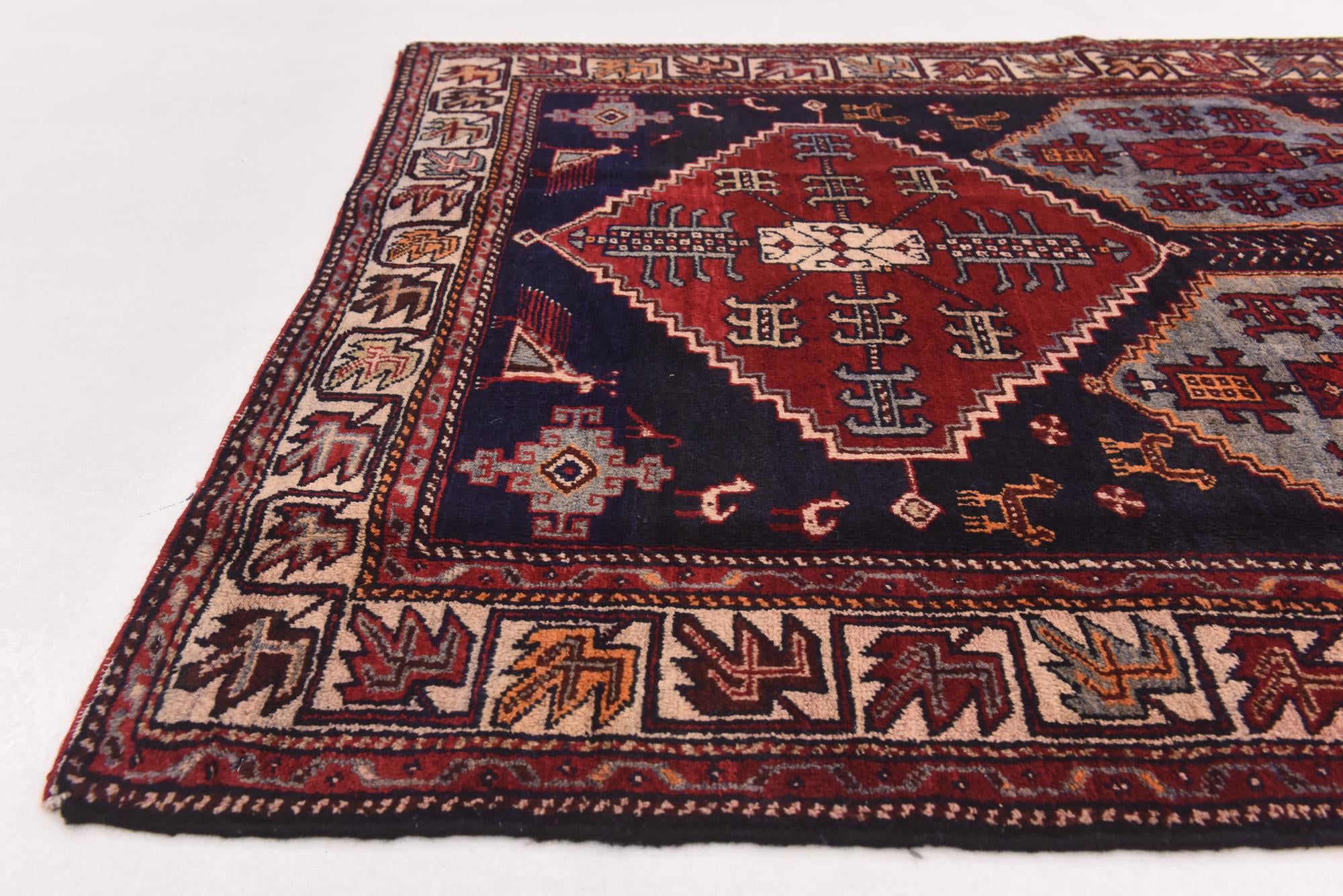 4' 6 x 9' 3 Hand Knotted Hamedan Persian Wool Runner Rug
