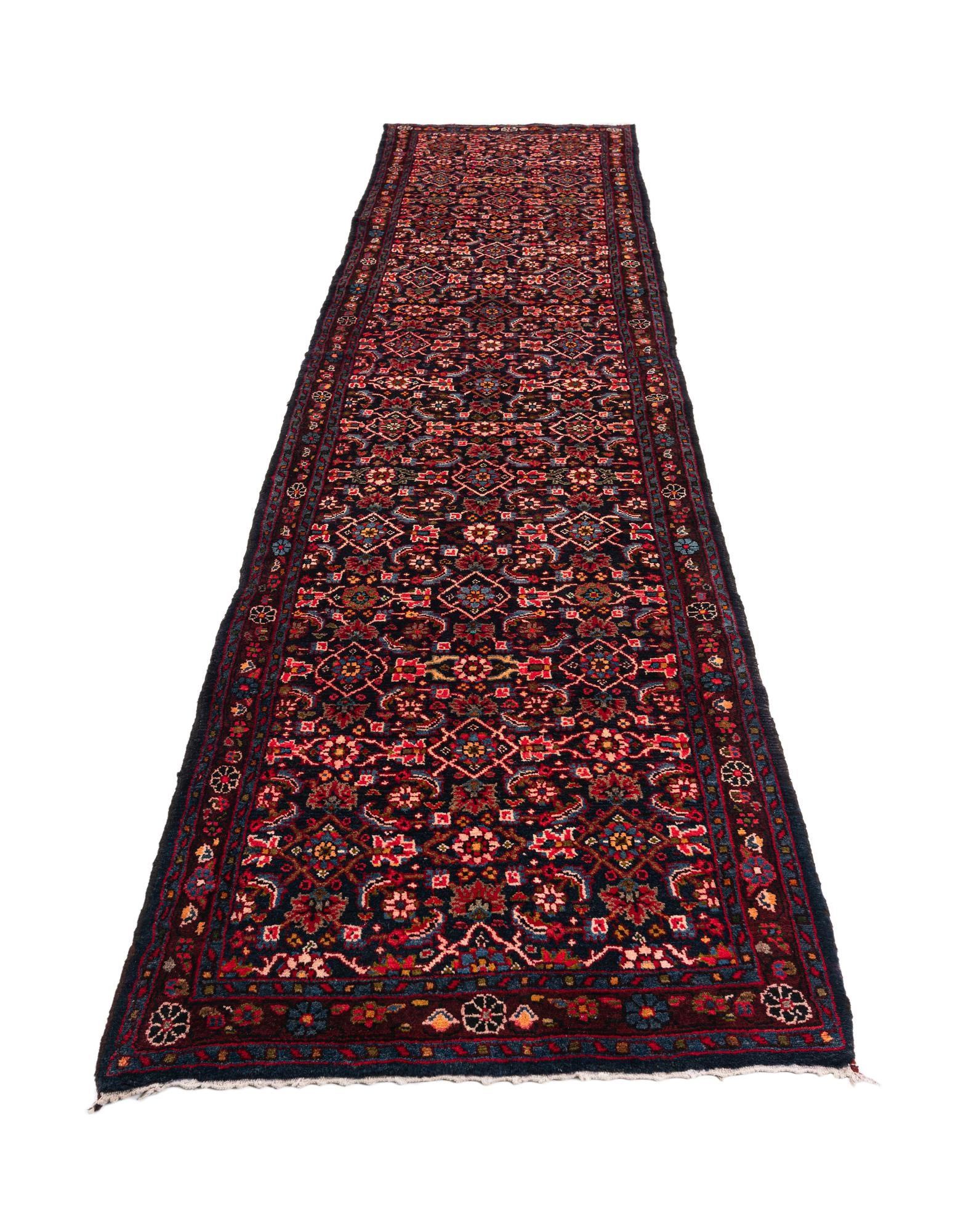 3' 3 x 13' 7 Hand Knotted Hamedan Persian Wool Runner Rug