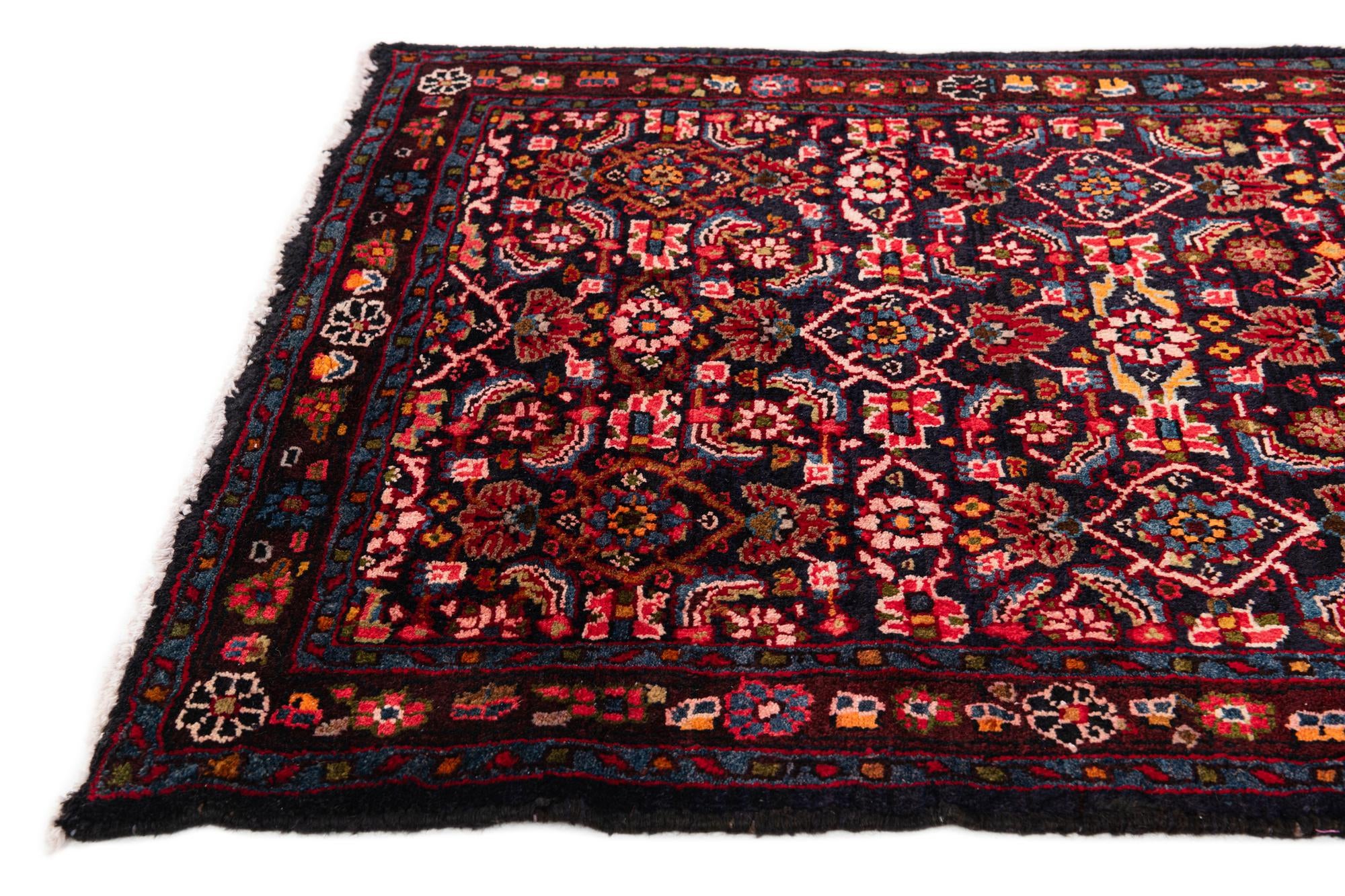 3' 3 x 13' 7 Hand Knotted Hamedan Persian Wool Runner Rug