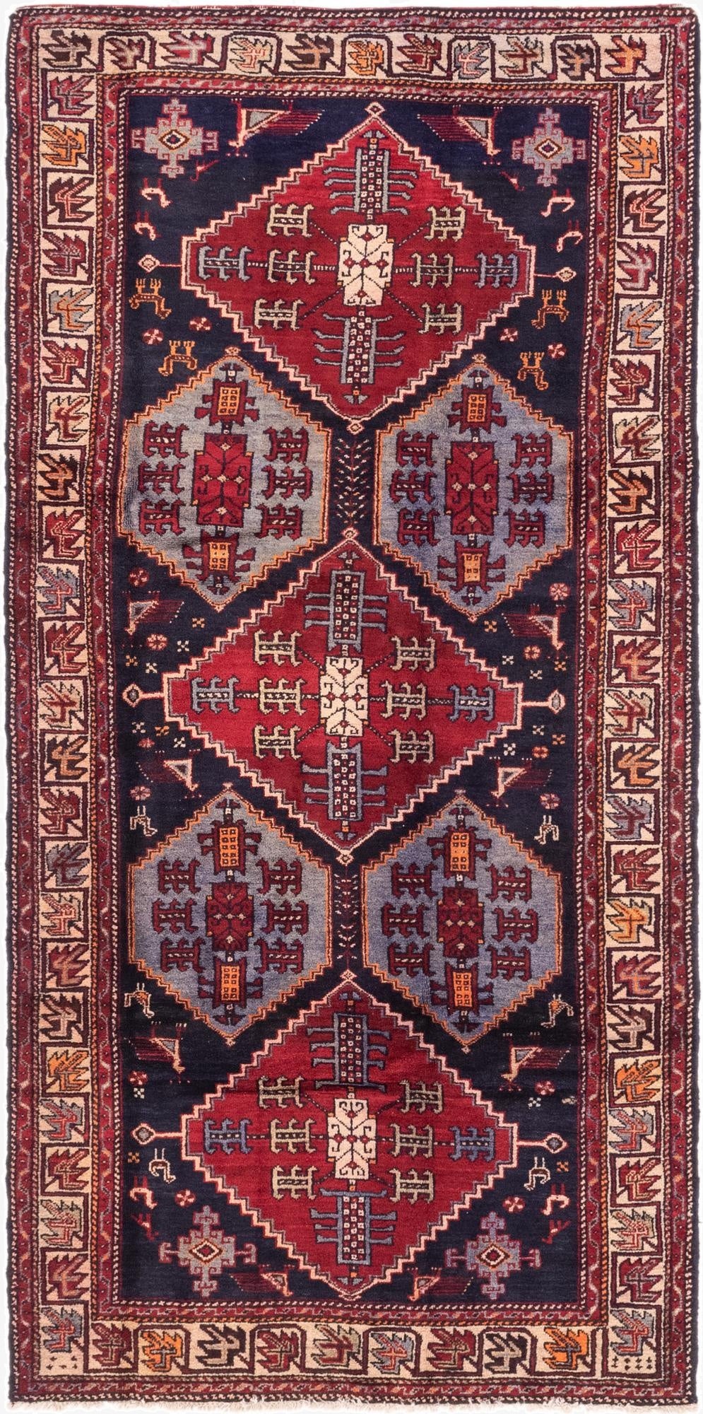 4' 6 x 9' 3  Hand Knotted Hamedan Persian Wool Runner Rug
