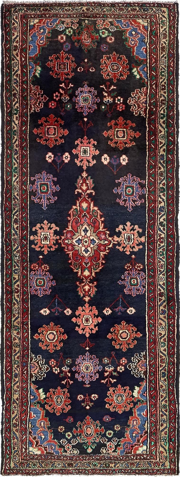 110cm x 297cm  Hand Knotted Hamedan Persian Wool Runner Rug