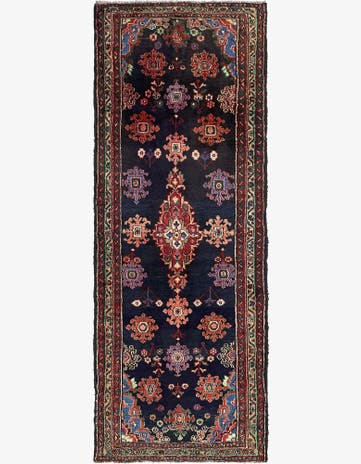 3' 7 x 9' 9 Hand Knotted Hamedan Persian Wool Runner Rug