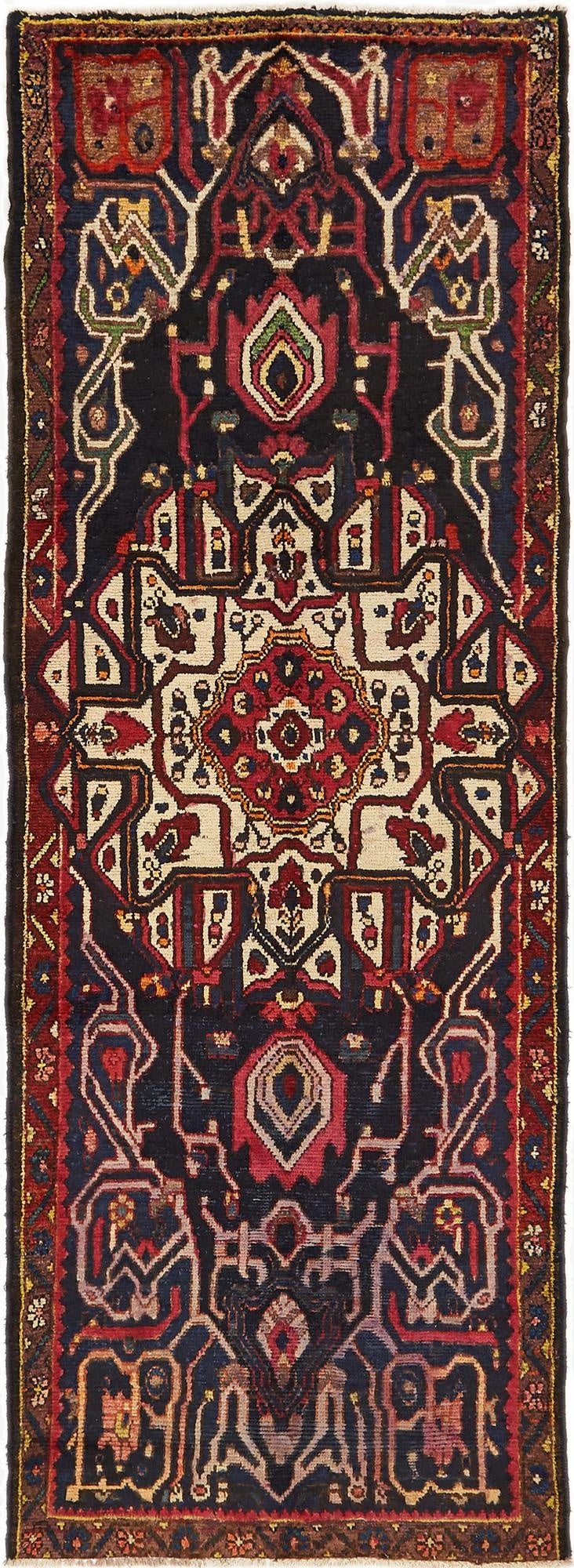 3' 6 x 10' 3  Hand Knotted Hamedan Persian Wool Runner Rug